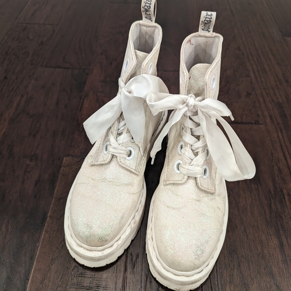 DOC MARTENS Molly Glitter platform lace-up combat boots size 11 - Picture 2 of 14